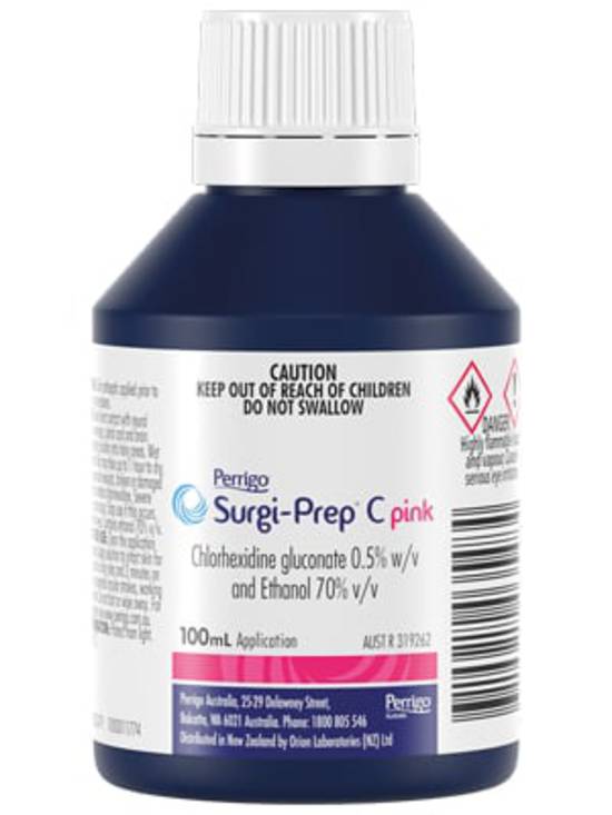 Surgi-Prep C + Pink Chlorhexidine 2% and Ethanol (Alcohol) 70% 100ml